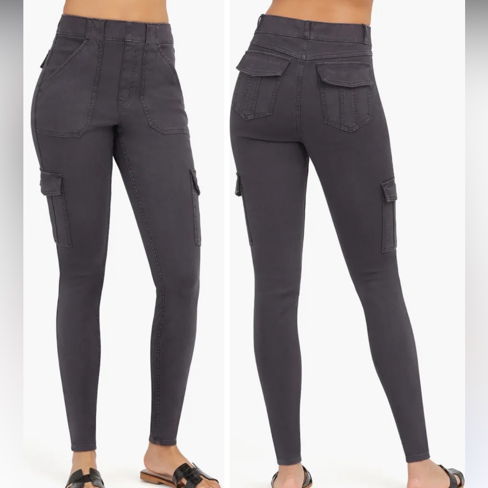 Spanx Stretch Twill Ankle Cargo Pants Washed Black Sz Small